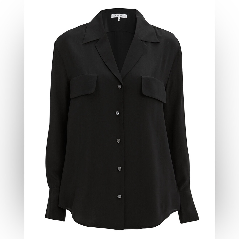 FRAME Silk Button-Down Blouse in Black